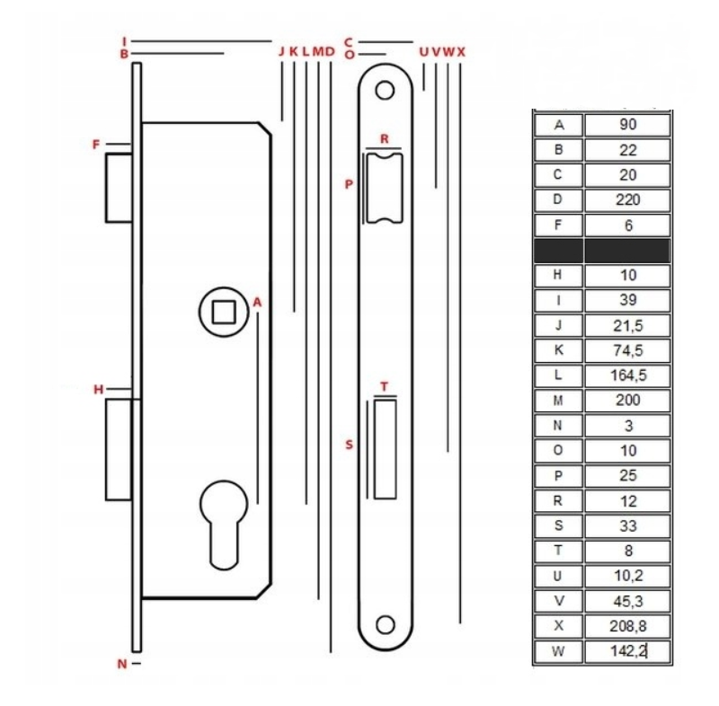 Einsteckschloss R/L-Universal Gartentür Torschloss Profilzylinderschloss 90/22