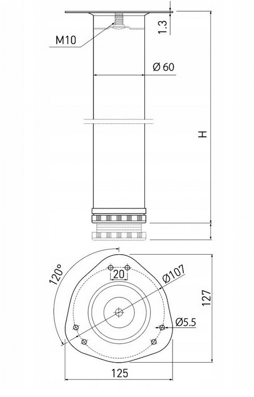4er-Set stabile Tischbeine Ø60 mm Höheverstellbar Schreibtischfüße-Weiß