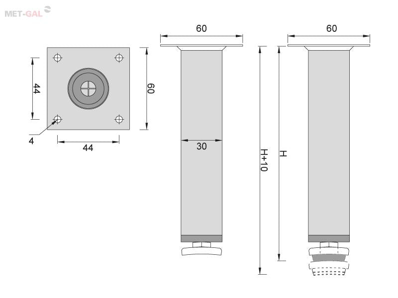 Möbelfüße Stellfuß höhenverstellbar Kommodenfuß Schrankfüße Ø30mm Chrom