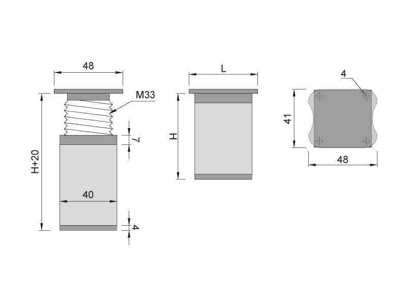 Möbelfüße Stellfuß höhenverstellbar Kommodenfuß Schrankfüße 40x40mm Silber
