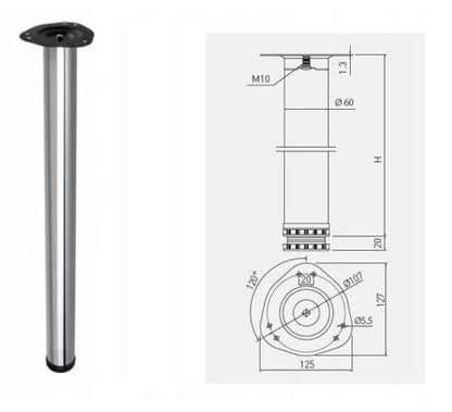 4er-Set stabile Tischbeine Ø60 mm Höheverstellbar Schreibtischfüße-Chrom